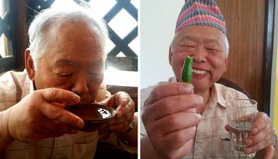 A Japanese tourist enjoing his stay in Nepal