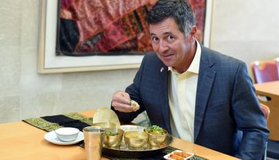 US Ambassador to Nepal Randy W. Berry enjoying Thakali food,