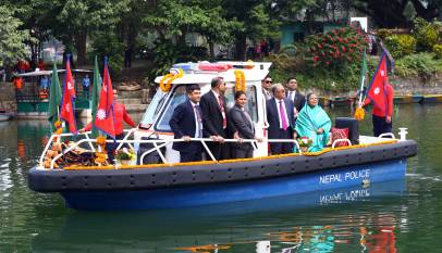 Bangladesh President Hamid enjoying boat ride at Fewatal
